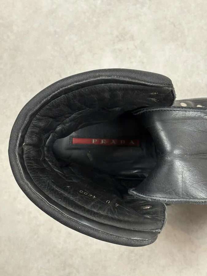 2000s Prada Black Metallic Leather Boots ksgKHMq 10