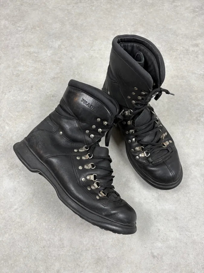 2000s Prada Black Metallic Leather Boots ksgKHMq 4