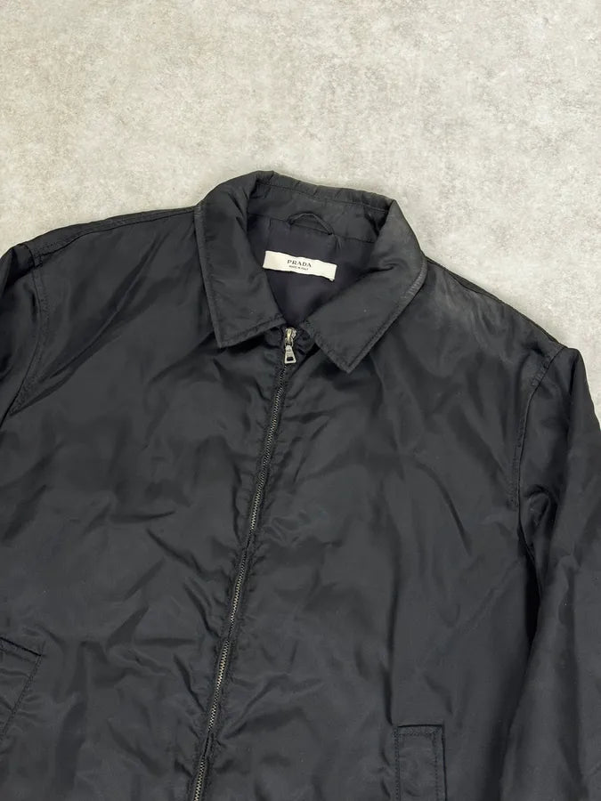2000s Prada Black Minimal Nylon Bomber Jacket OtJMjdu 4