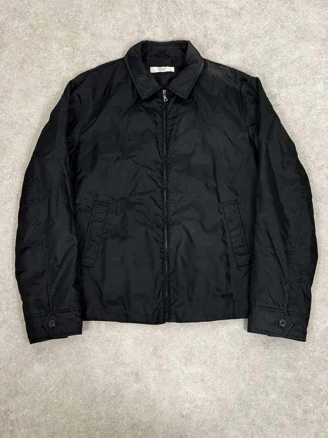 2000s Prada Black Minimal Nylon Bomber Jacket OtJMjdu 0