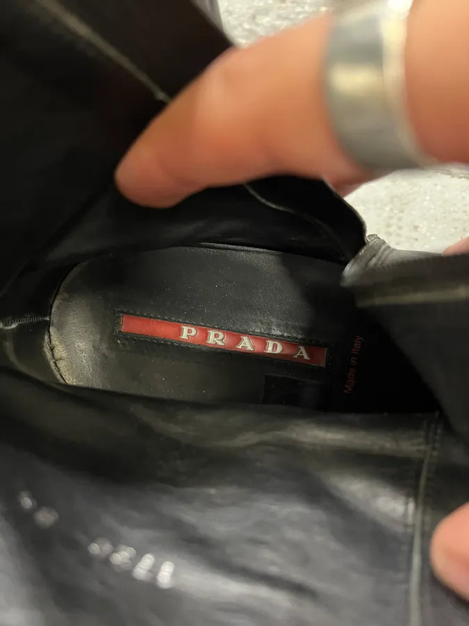 2000s Prada Black Minimalist Biker Cowboy Leather Boots (43eu/us9.5) mpTyAEy 8