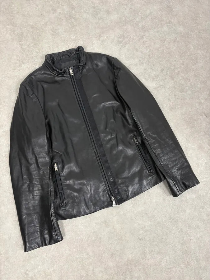 AW1999 Prada Black Minimalist Biker Leather Jacket VKjPDUE 3