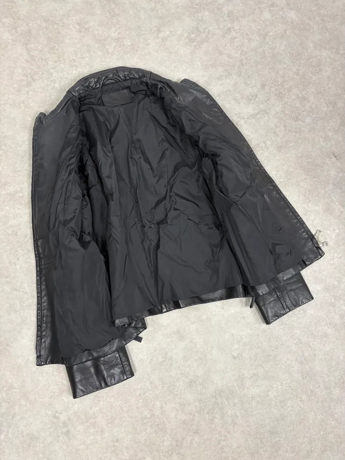 AW1999 Prada Black Minimalist Biker Leather Jacket VKjPDUE 5