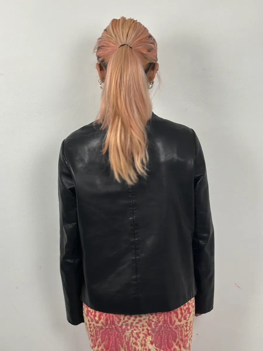 AW1999 Prada Black Minimalist Biker Leather Jacket VKjPDUE 2