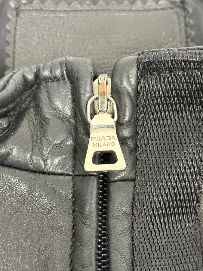 AW1999 Prada Black Minimalist Biker Leather Jacket VKjPDUE 8