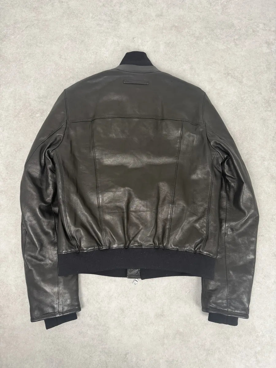 2000s Prada Black Minimalist Biker Leather Jacket MTQTyvZ 1