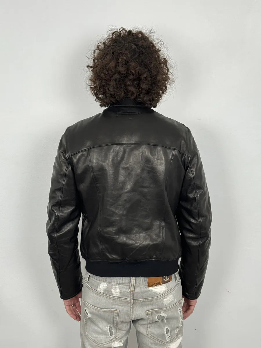2000s Prada Black Minimalist Biker Leather Jacket MTQTyvZ 3