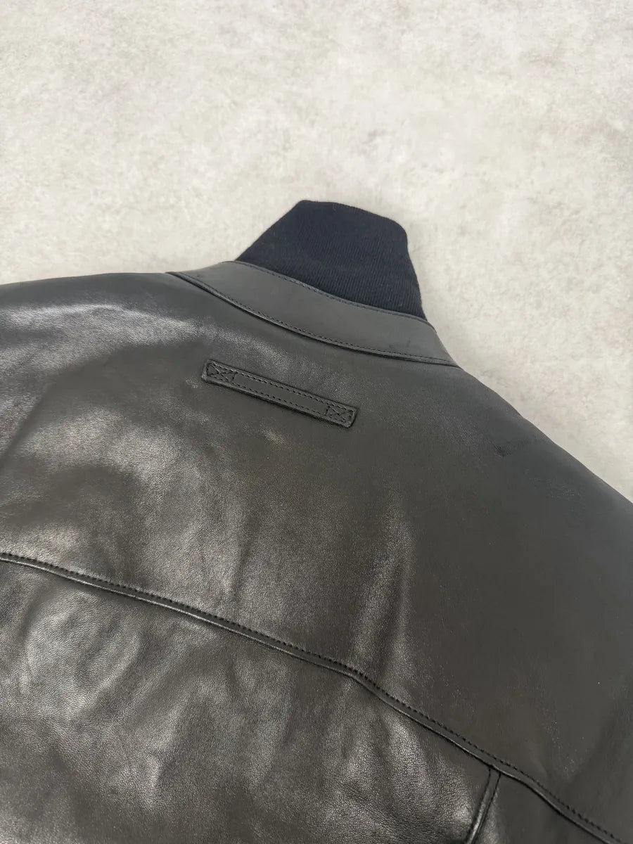 2000s Prada Black Minimalist Biker Leather Jacket MTQTyvZ 6
