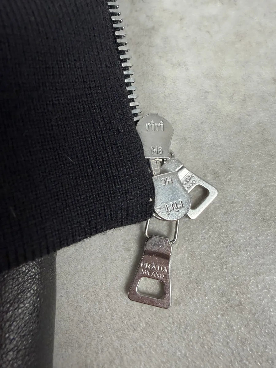 2000s Prada Black Minimalist Biker Leather Jacket MTQTyvZ 7