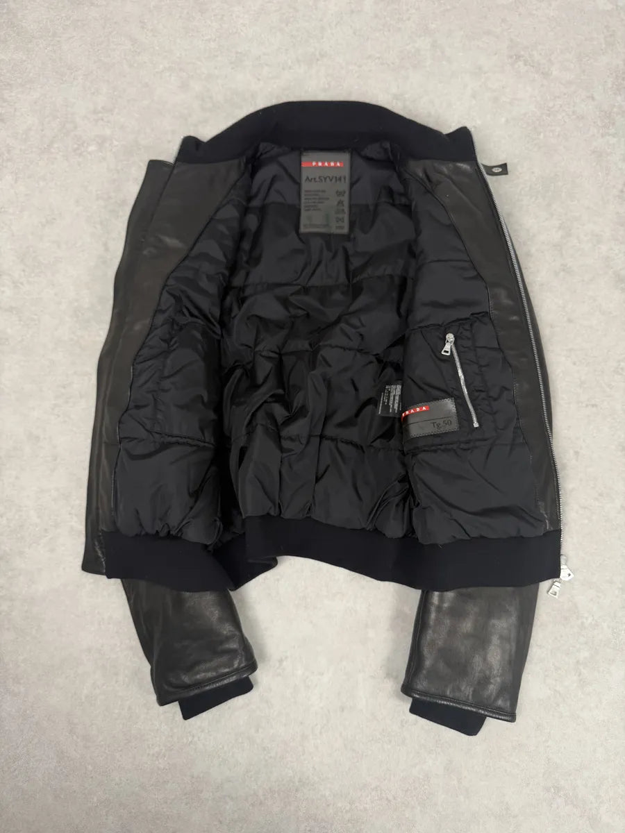 2000s Prada Black Minimalist Biker Leather Jacket MTQTyvZ 9