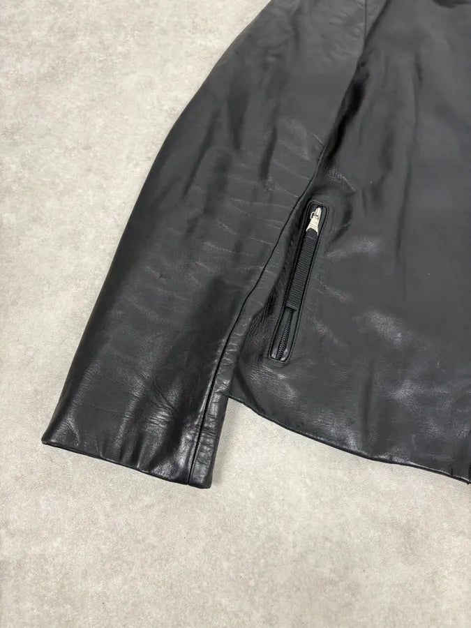 AW1999 Prada Black Minimalist Biker Leather Jacket VKjPDUE 7