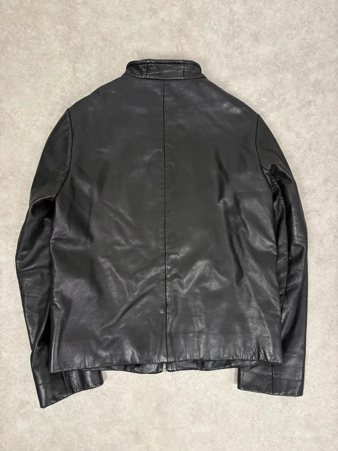 AW1999 Prada Black Minimalist Biker Leather Jacket VKjPDUE 6