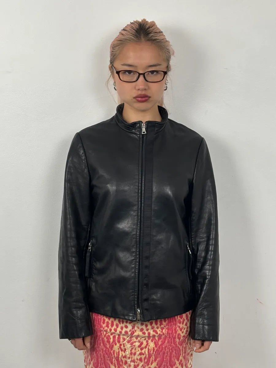 AW1999 Prada Black Minimalist Biker Leather Jacket VKjPDUE 1