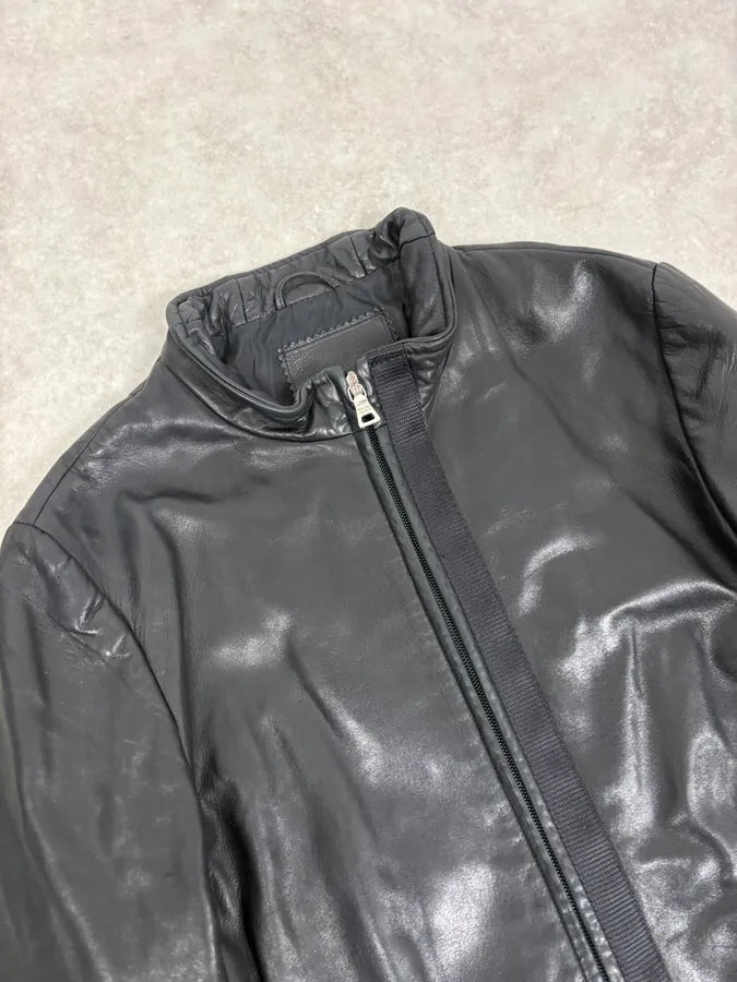 AW1999 Prada Black Minimalist Biker Leather Jacket VKjPDUE 4