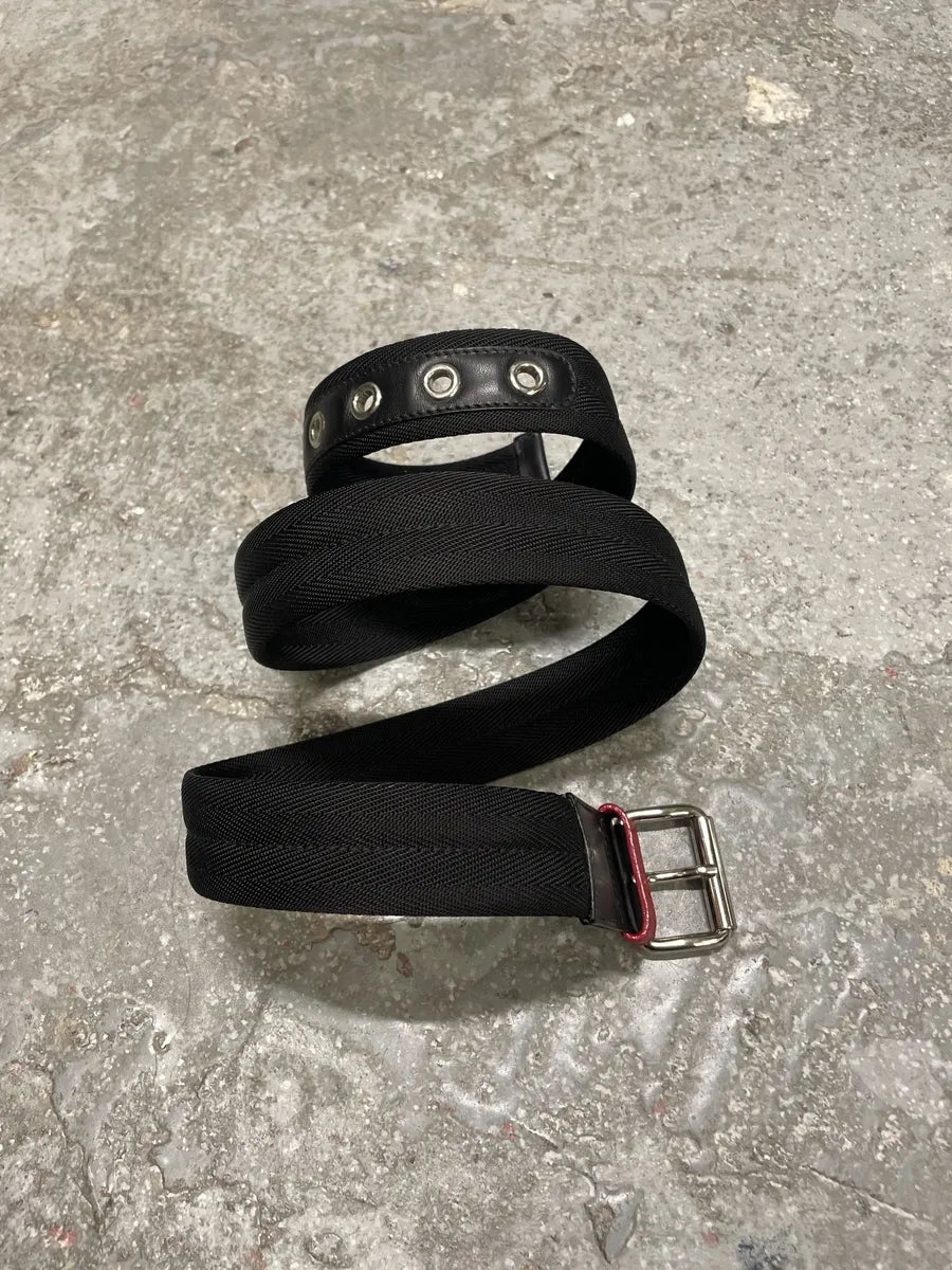 2000s Prada Black Minimalist Hybrid Leather Belt (OS) 1