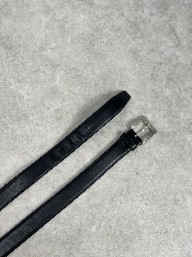 2000s Prada Black Minimalist Leather Belt PDaCufU 4