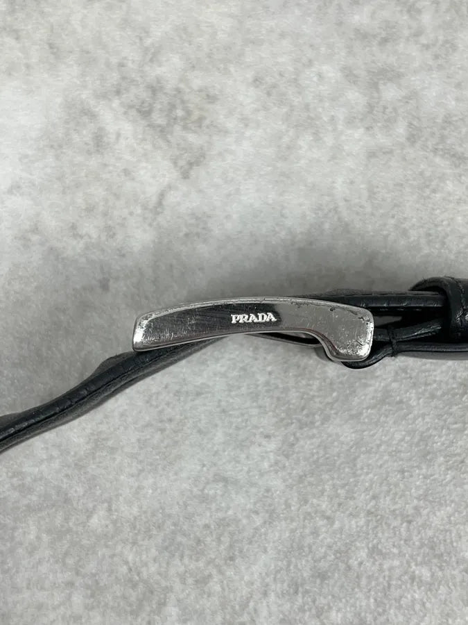 2000s Prada Black Minimalist Leather Belt PDaCufU 5