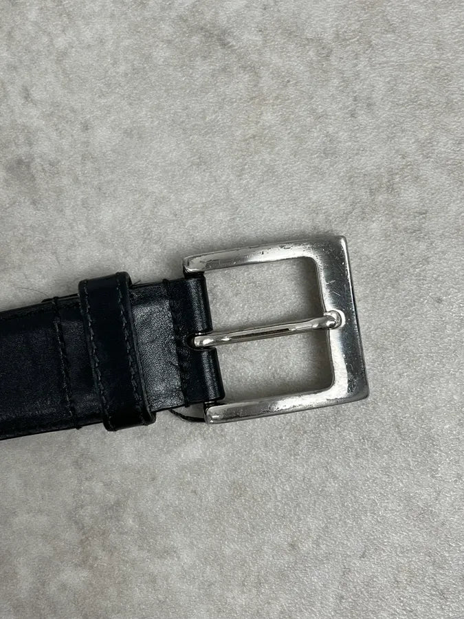 2000s Prada Black Minimalist Leather Belt PDaCufU 6