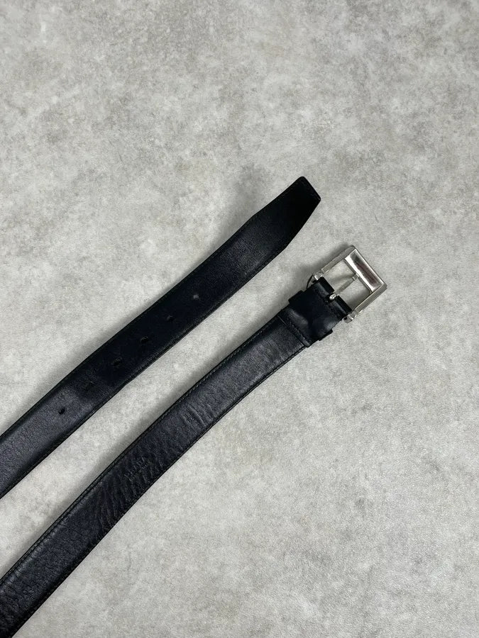 2000s Prada Black Minimalist Leather Belt PDaCufU 3