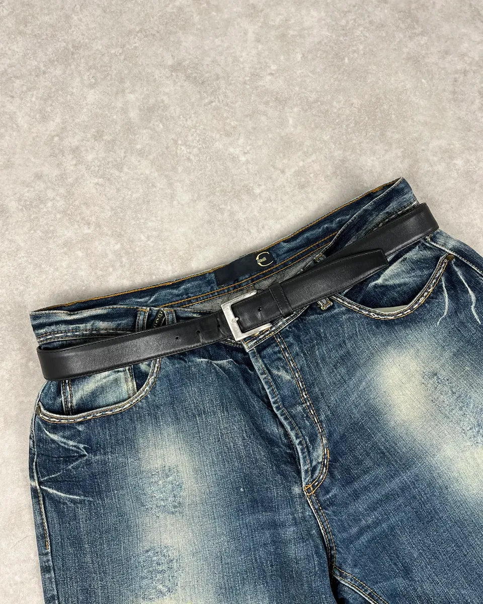 2000s Prada Black Minimalist Leather Belt PDaCufU 0