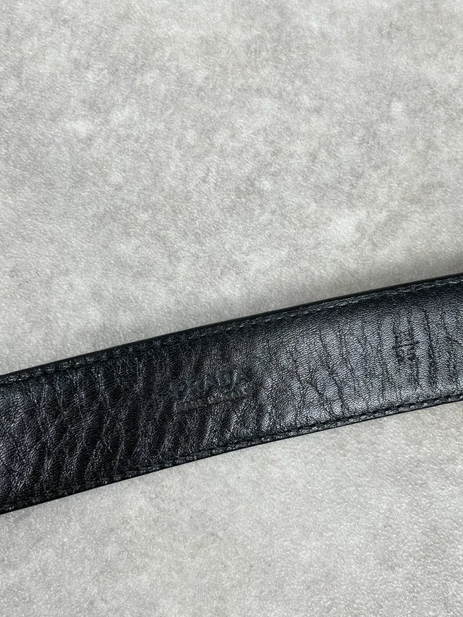 2000s Prada Black Minimalist Leather Belt PDaCufU 7