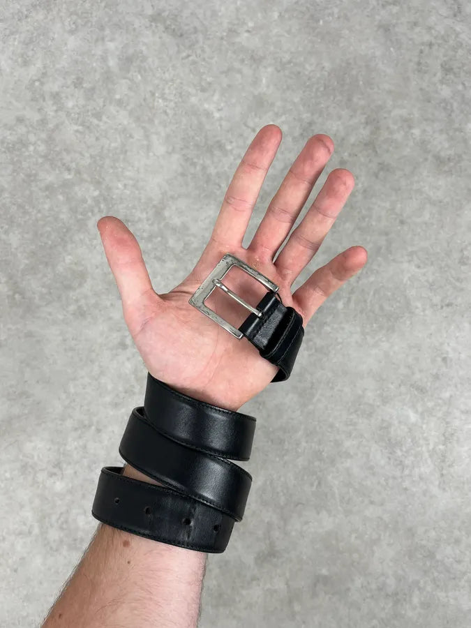 2000s Prada Black Minimalist Leather Belt PDaCufU 1