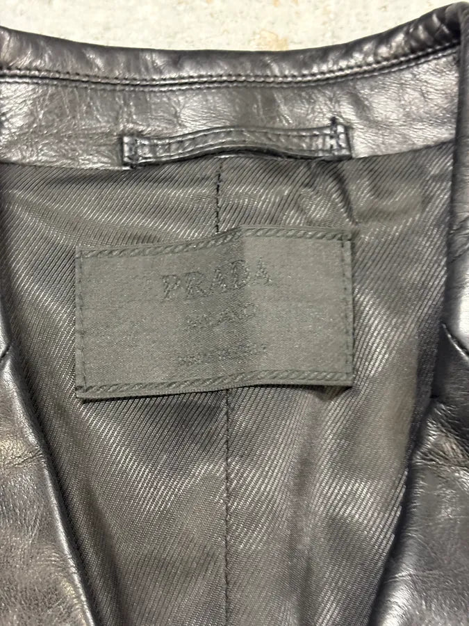 2000s Prada Black Minimalist Leather Blazer Jacket RmuEpMx 8