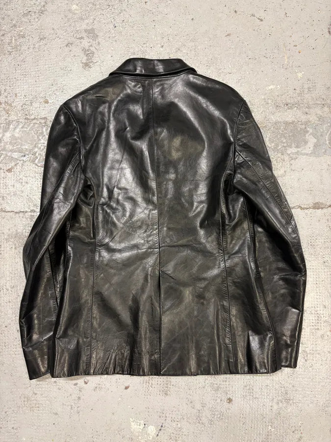 2000s Prada Black Minimalist Leather Blazer Jacket RmuEpMx 5