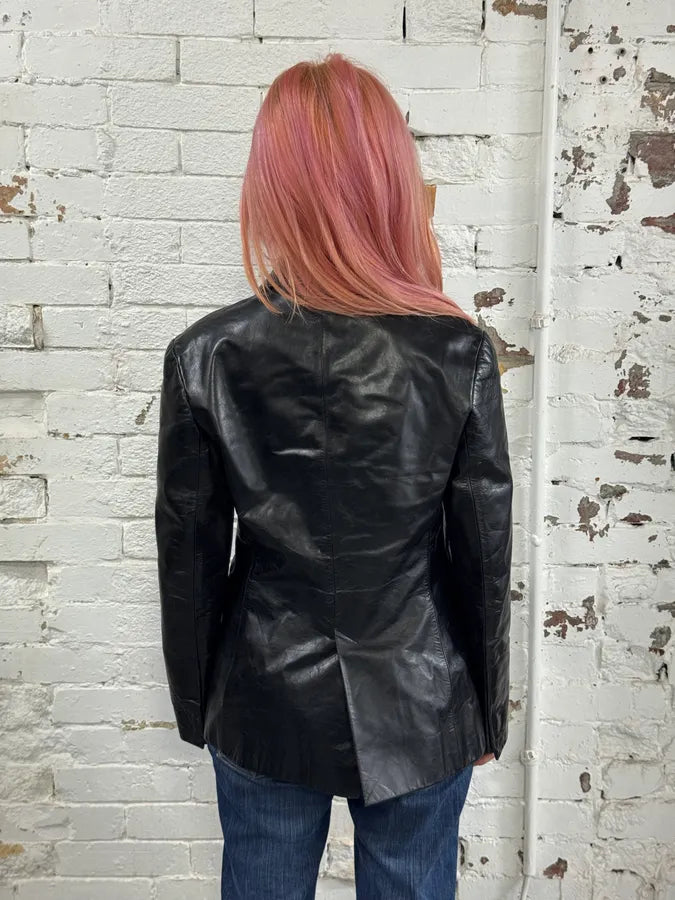 2000s Prada Black Minimalist Leather Blazer Jacket RmuEpMx 2