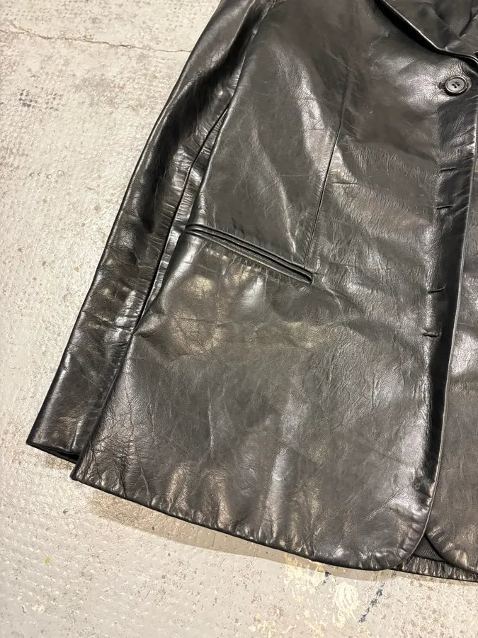 2000s Prada Black Minimalist Leather Blazer Jacket RmuEpMx 7