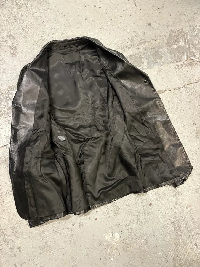 2000s Prada Black Minimalist Leather Blazer Jacket RmuEpMx 6