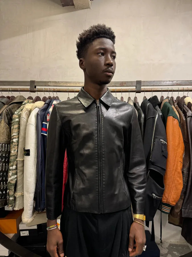 2000s Prada Black Minimalist Leather Jacket YEJtbmC 1