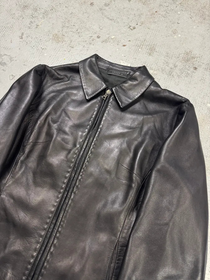2000s Prada Black Minimalist Leather Jacket YEJtbmC 3