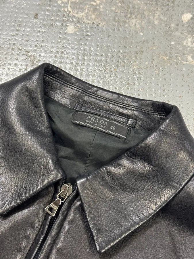 2000s Prada Black Minimalist Leather Jacket YEJtbmC 4