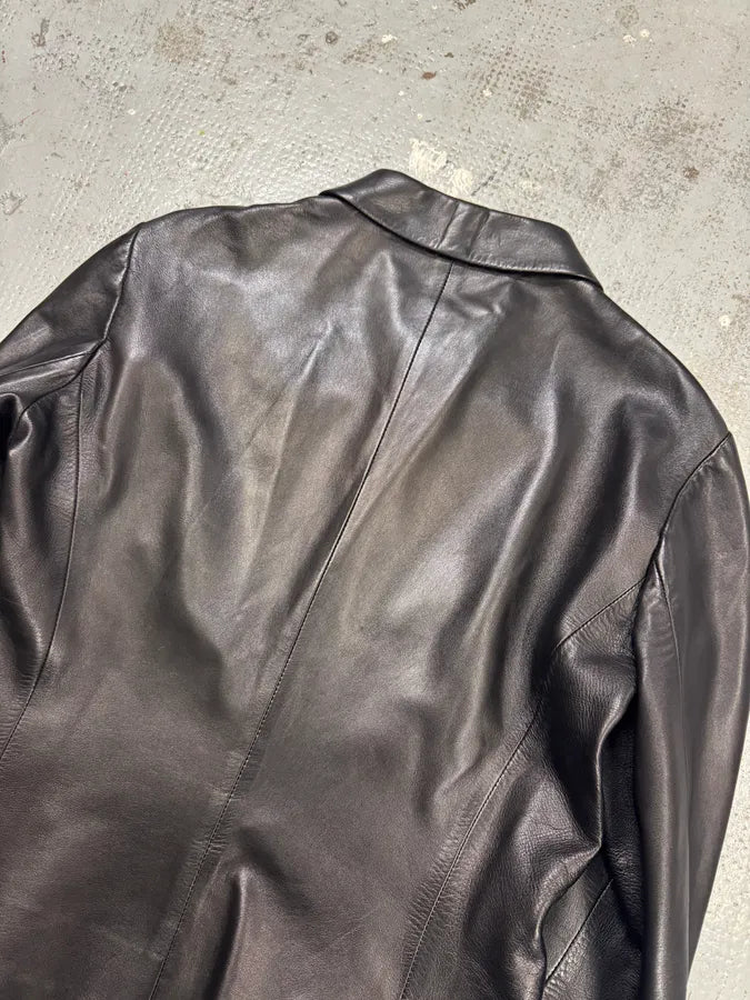 2000s Prada Black Minimalist Leather Jacket YEJtbmC 5