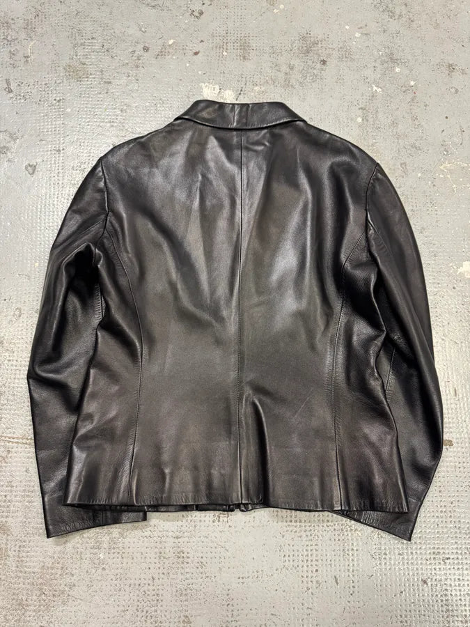 2000s Prada Black Minimalist Leather Jacket YEJtbmC 6