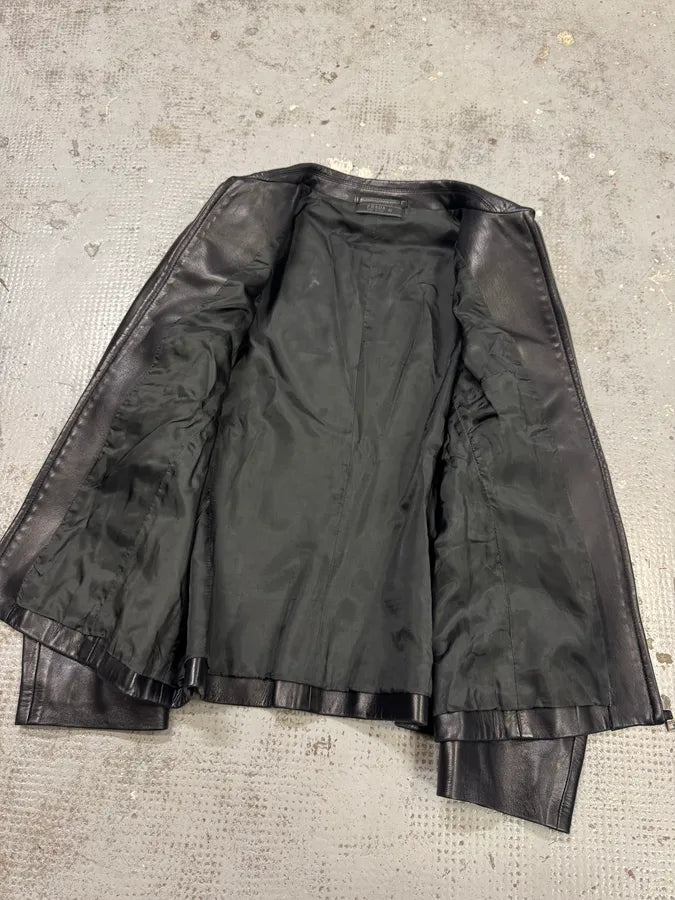 2000s Prada Black Minimalist Leather Jacket YEJtbmC 7