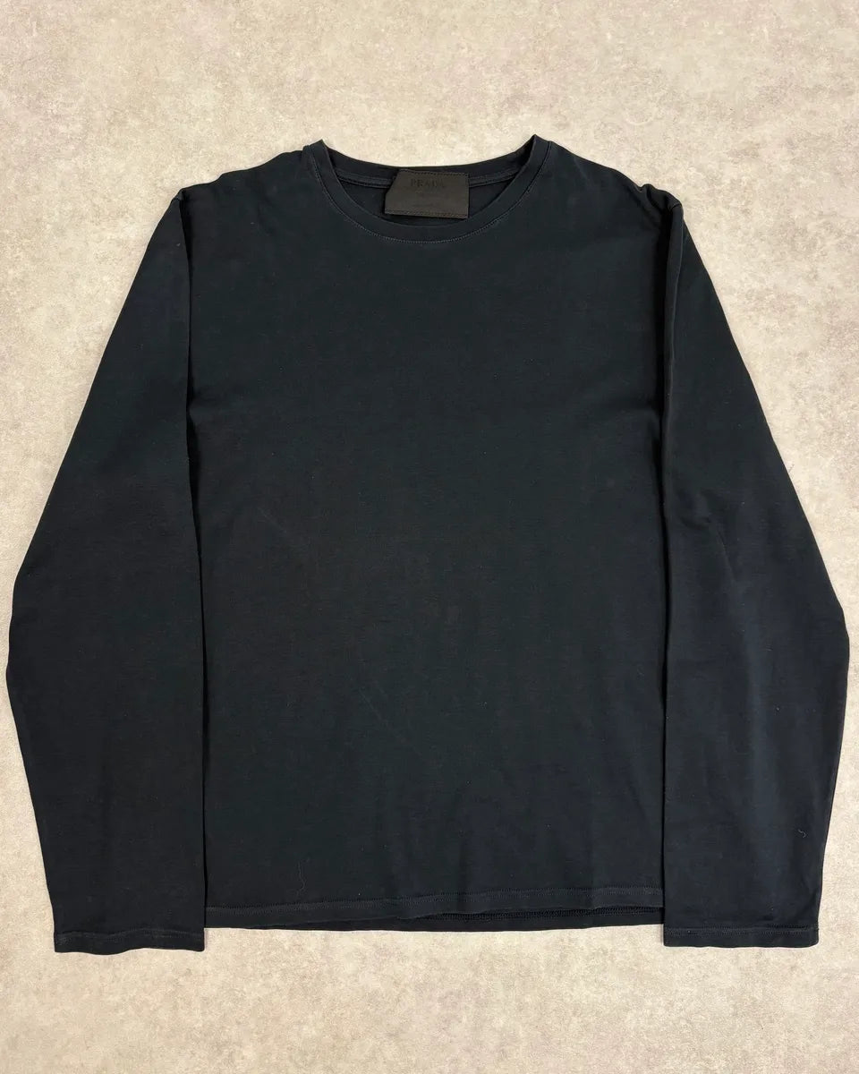 2000s Prada Black Minimalist Longsleeve T-Shirt GoOPZng 0