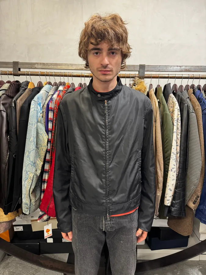 2000s Prada Black Minimalist Nylon Biker Jacket qOAHRLf 1