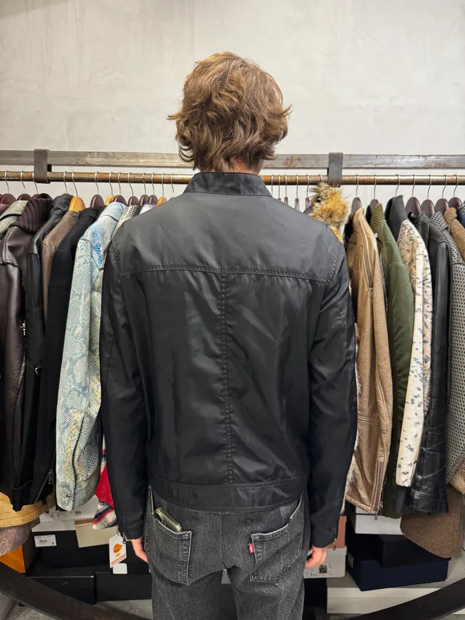 2000s Prada Black Minimalist Nylon Biker Jacket qOAHRLf 2