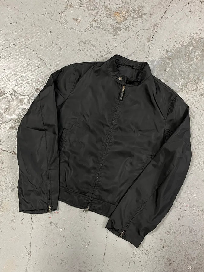 2000s Prada Black Minimalist Nylon Biker Jacket qOAHRLf 3