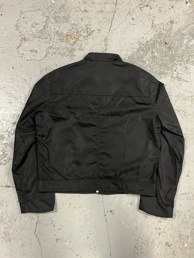 2000s Prada Black Minimalist Nylon Biker Jacket qOAHRLf 5