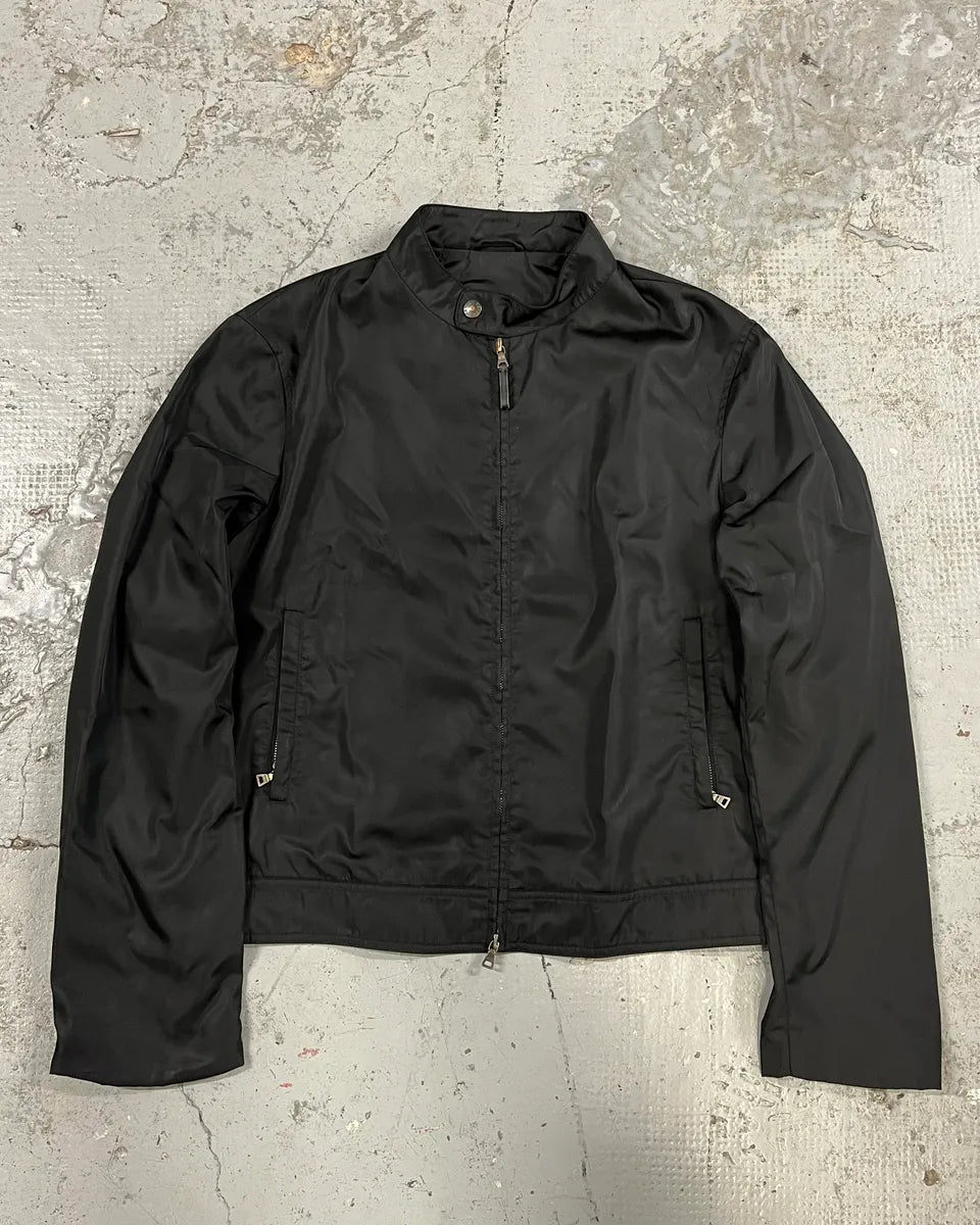 2000s Prada Black Minimalist Nylon Biker Jacket qOAHRLf 0