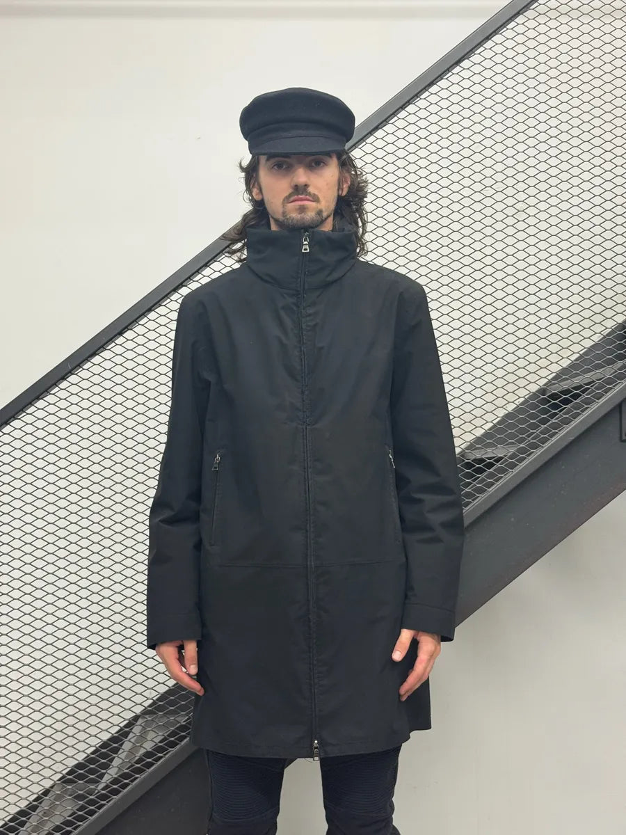 2000s Prada Black Nylon Puffer Lined Long Coat YBFMMEB 1