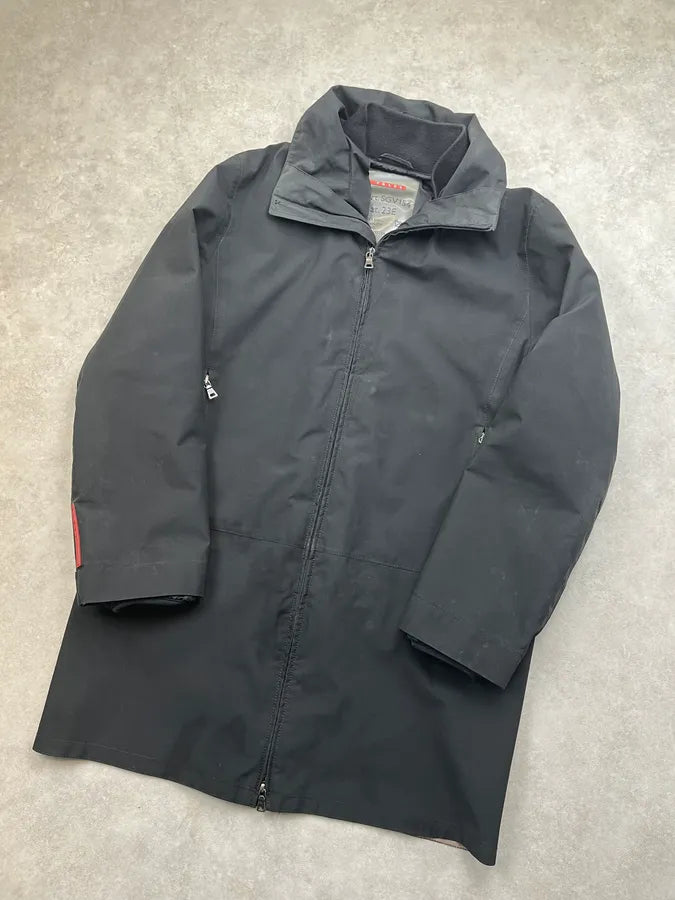 2000s Prada Black Nylon Puffer Lined Long Coat YBFMMEB 3