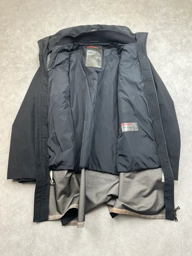 2000s Prada Black Nylon Puffer Lined Long Coat YBFMMEB 8