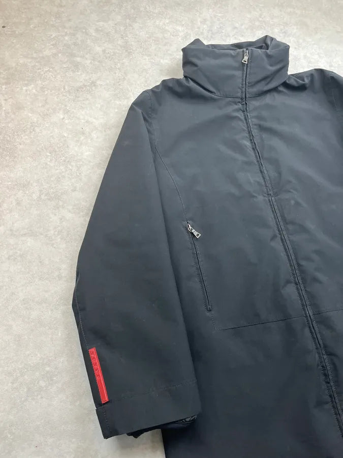 2000s Prada Black Nylon Puffer Lined Long Coat YBFMMEB 7