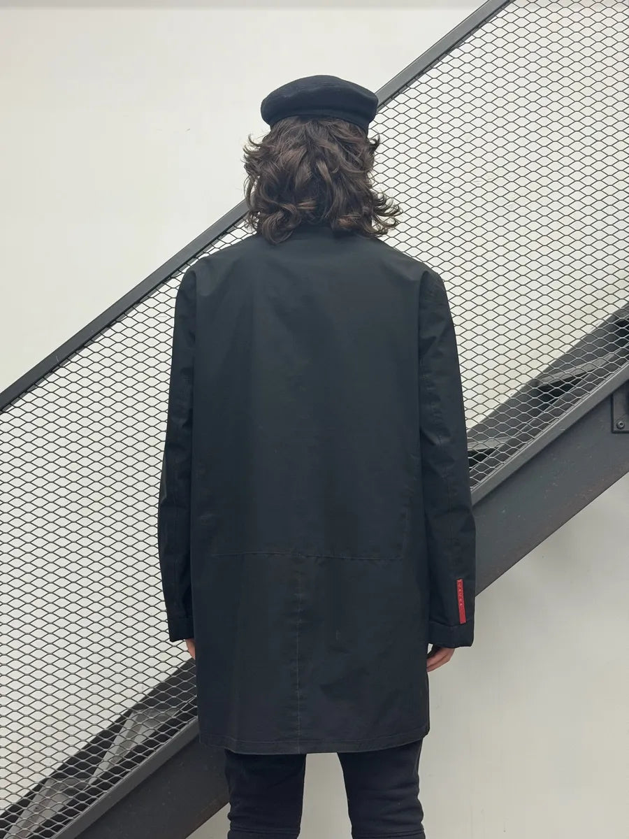 2000s Prada Black Nylon Puffer Lined Long Coat YBFMMEB 2