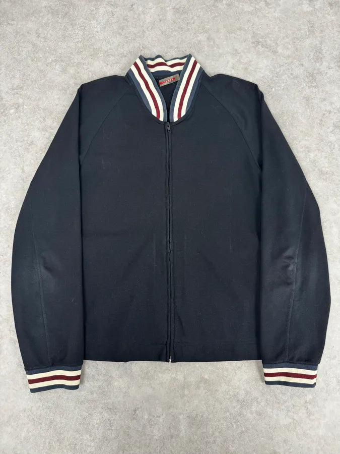 2000s Prada Black Nylon Striped Collar Track Jacket rYhwpYv 0
