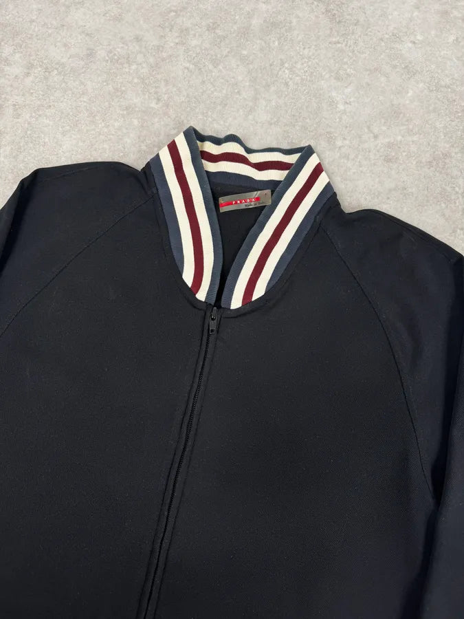 2000s Prada Black Nylon Striped Collar Track Jacket rYhwpYv 4